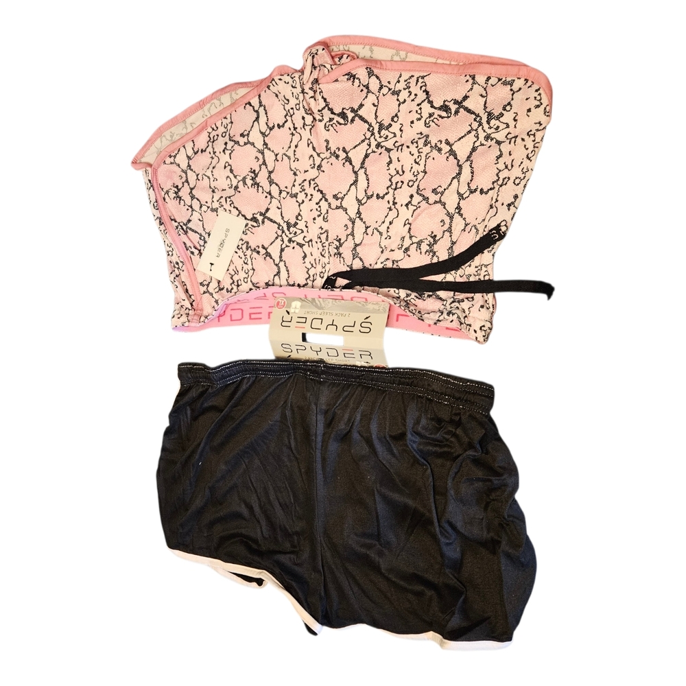 Spyder PJ Pajama Sleep Shorts XL 2 Pack Pink Camo Black Lounge NWT Lot 2 WS74 - Picture 2 of 3